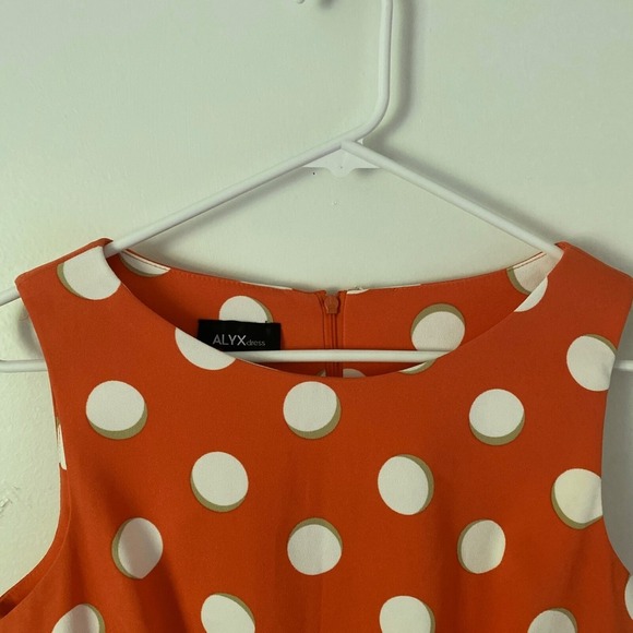 ALYX Dress Orange & White w Polka Dots Zip Back Sleeveless Retro Women's Size 10 - Picture 7 of 9